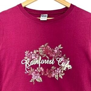 VTG Y2K Rainforest Cafe Kids XXL Long Sleeve Floral Graphic Tee Magenta Felt 00s